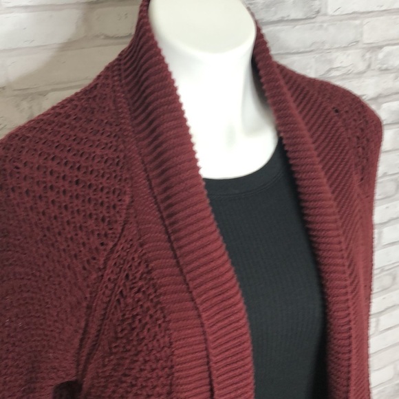 Lucky Brand long open cardigan, dark red, small - Picture 2 of 7